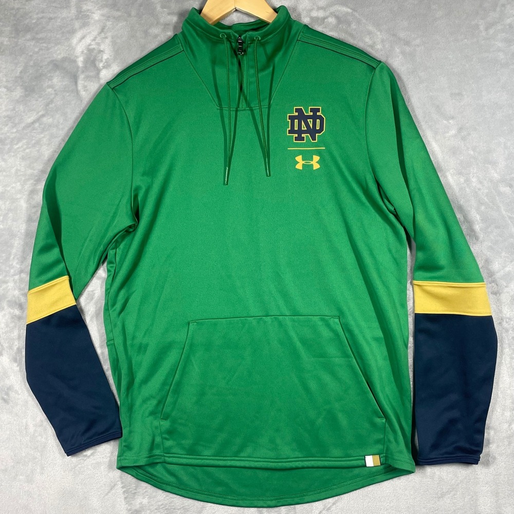 Under Armour Mens Notre Dame Fighting Irish Green 1/4 Zip Pullover M Back Print
